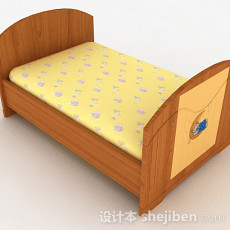 浅棕色木质单人床3d模型下载