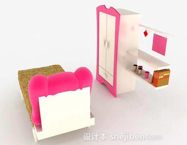 设计本粉色组合单人床3d模型下载