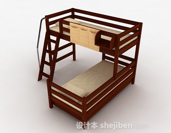 现代风格上下层木质组合单人床3d模型下载