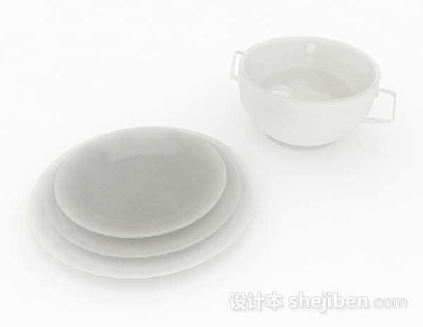 现代风格白色陶瓷餐具3d模型下载