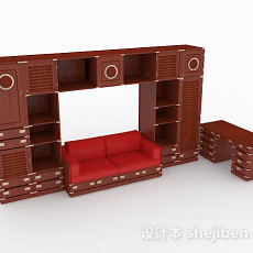 中式家居木墙柜3d模型下载