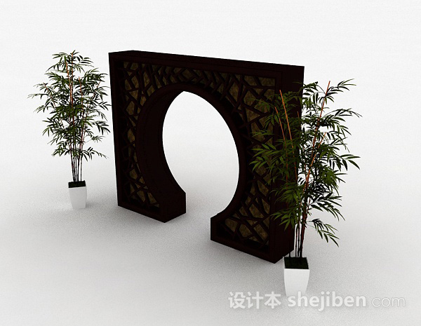 中式风格中式庭院门3d模型下载