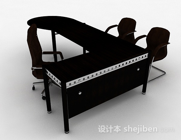 现代风格棕色办公桌椅组合3d模型下载