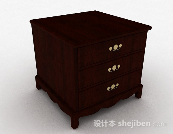 现代风格棕色三层床头柜3d模型下载