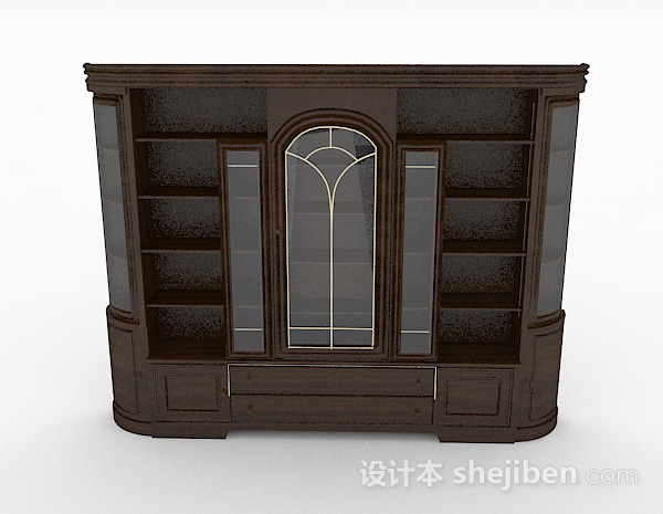 现代风格家居木质棕色书柜3d模型下载