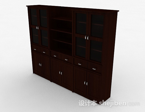 现代风格棕色大型木质储物展示柜3d模型下载