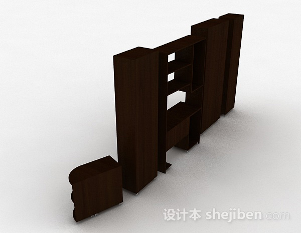设计本棕色家居衣柜组合3d模型下载