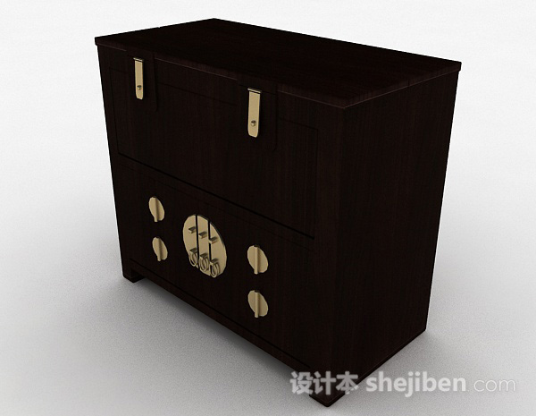 中式风格中式风格黑色木质床头柜3d模型下载