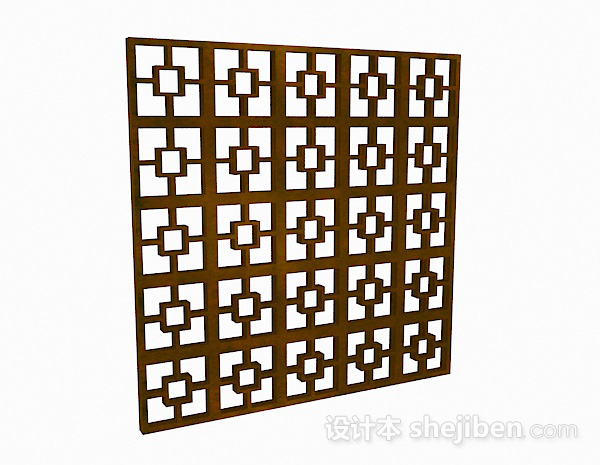 中式风格浅棕色方形窗户3d模型下载