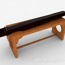 中式棕色古琴3d模型下载