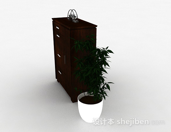 设计本深棕色木质鞋柜3d模型下载
