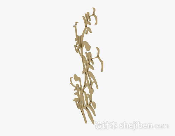免费姜黄色木质花卉雕刻品3d模型下载