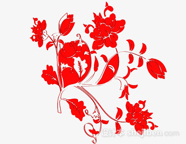 现代风格红色花卉图案壁纸3d模型下载