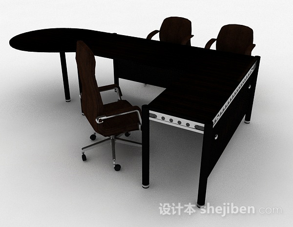 免费棕色办公桌椅组合3d模型下载
