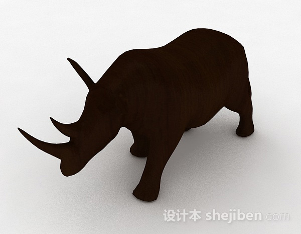 棕色犀牛雕刻摆件品