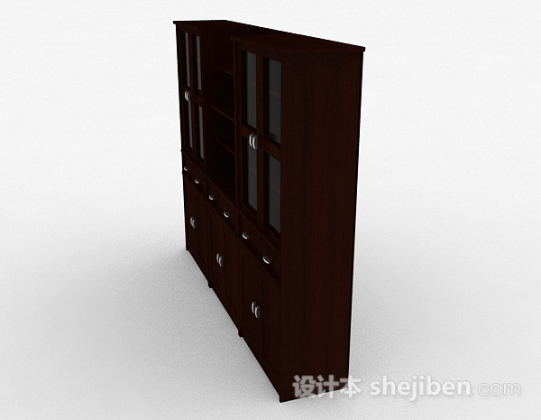 免费棕色大型木质储物展示柜3d模型下载