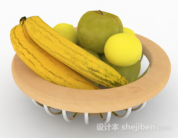 现代风格木质水果果篮3d模型下载