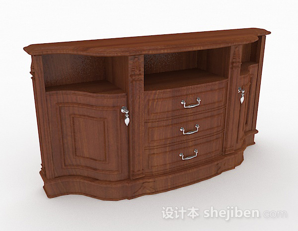 棕色木质家居厅柜3d模型下载