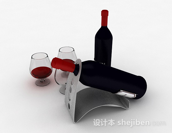 设计本黑色瓶子包装红酒3d模型下载