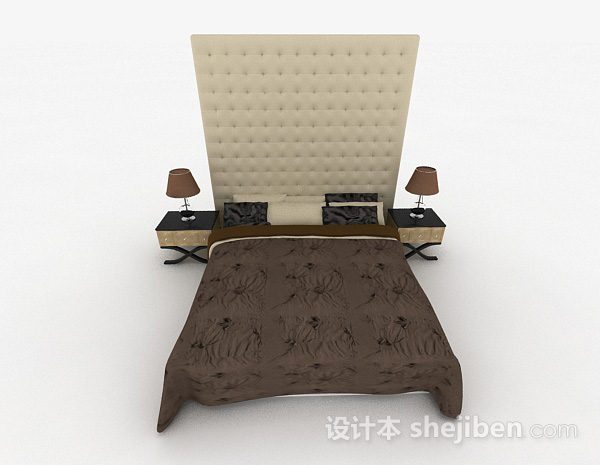 棕色双人床3d模型下载