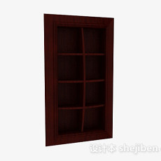 棕红色八格木质展示柜3d模型下载