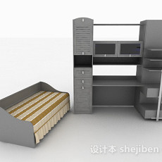 单人床柜组合3d模型下载