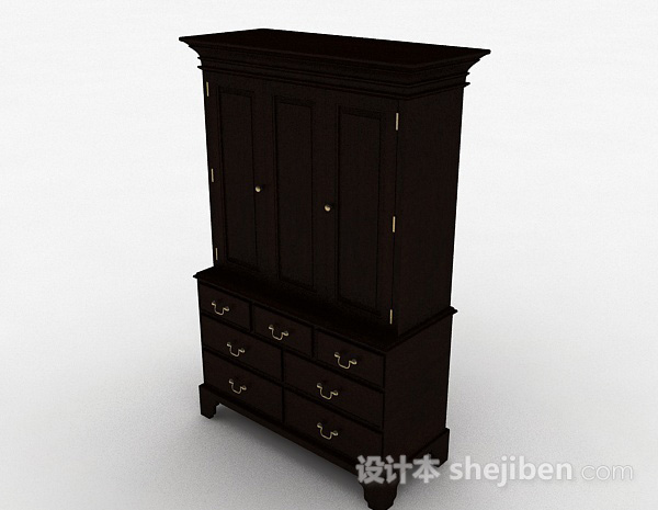 中式风格中式风格黑色木质衣柜3d模型下载