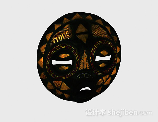黑色雕刻人脸面具3d模型下载