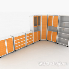 家居橙色柜子组合3d模型下载