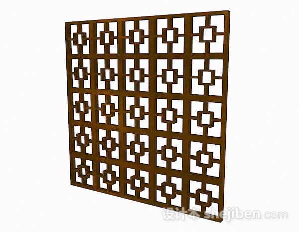 中式风格中式风格浅棕色方形窗户3d模型下载