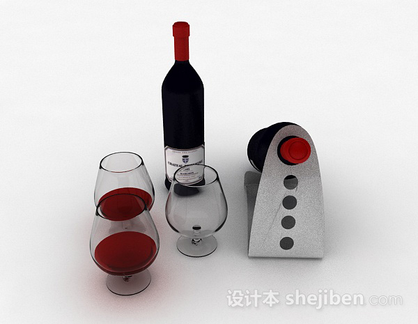 现代风格黑色瓶子包装红酒3d模型下载