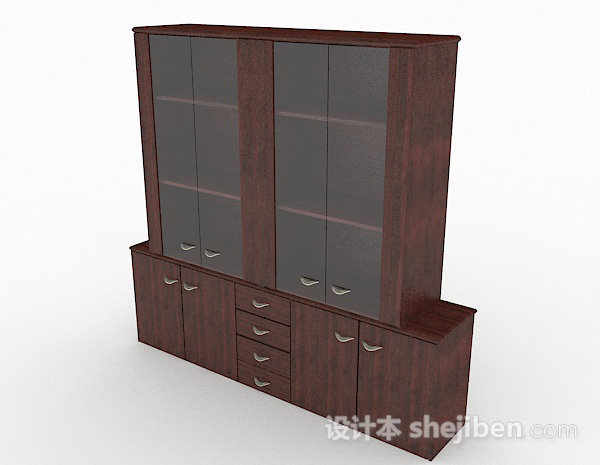 现代风格现代简约木质书柜3d模型下载