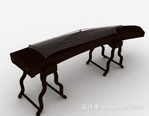 中式风棕色木质古筝模型