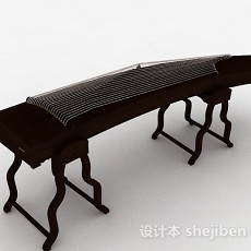 中式风棕色木质古筝3d模型下载