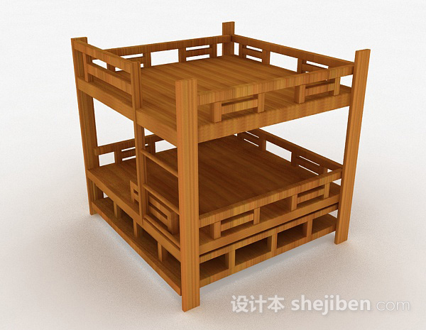 现代风格木质双层双人床3d模型下载