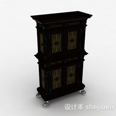中式双层木质储物柜3d模型下载