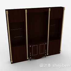 现代风棕色木质组合展示柜3d模型下载