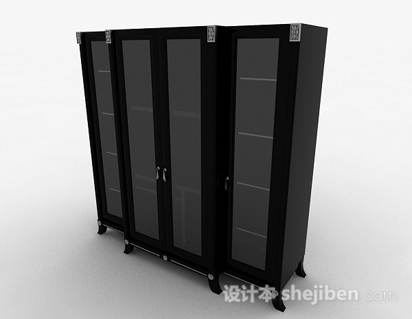 现代风格黑色书柜3d模型下载
