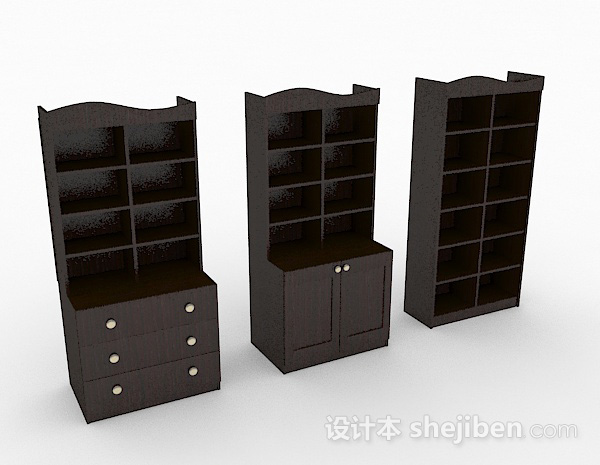 家居棕色木质组合书柜3d模型下载