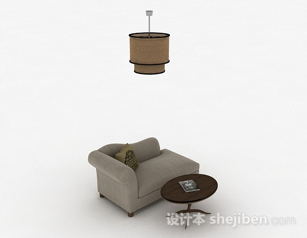 灰色布艺单人沙发3d模型下载