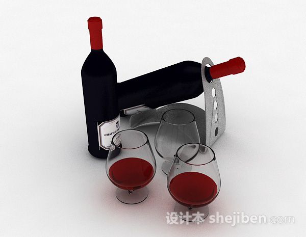 黑色瓶子包装红酒3d模型下载