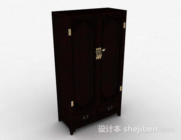 中式深棕色衣柜3d模型下载