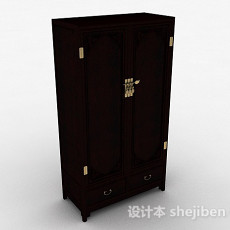 中式深棕色衣柜3d模型下载