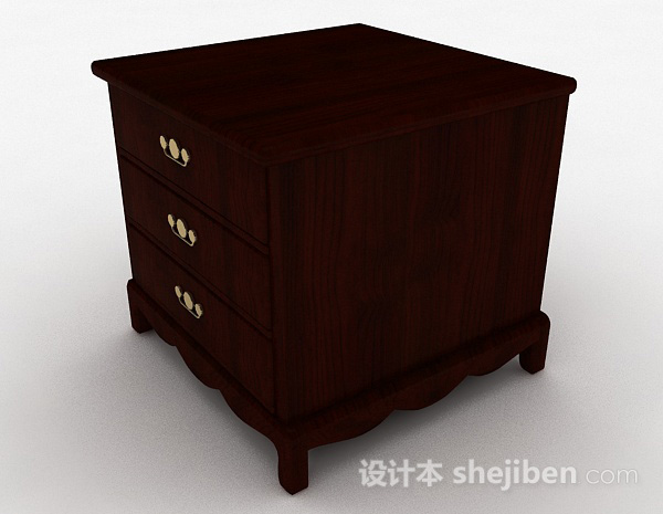 现代风格现代风格棕色三层床头柜3d模型下载