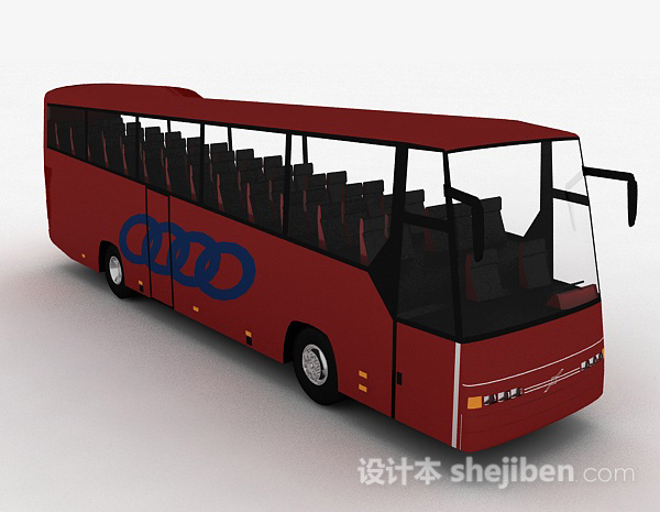 红色高级巴士车3d模型下载
