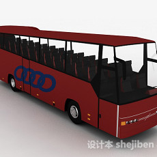 红色高级巴士车3d模型下载