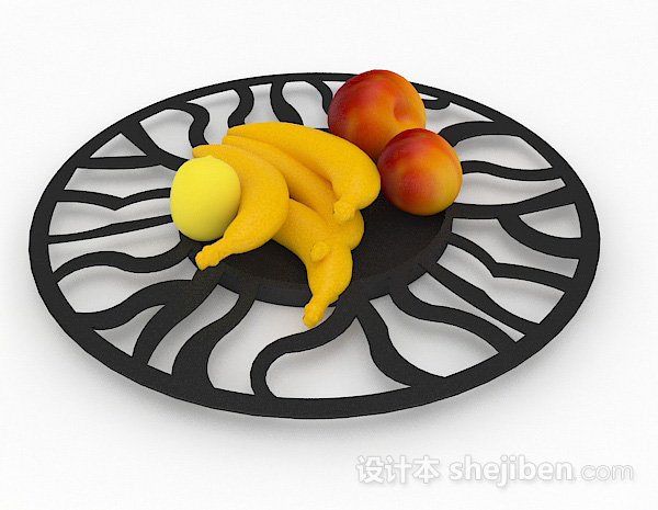 免费黑色圆形镂空花纹水果容器3d模型下载