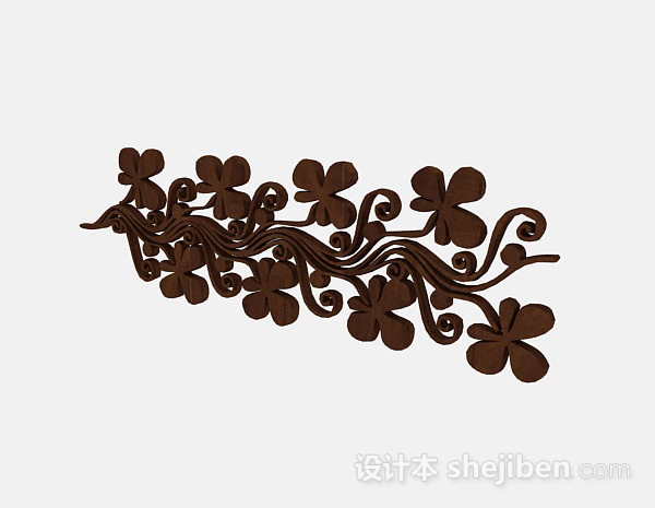 中式风格棕色木质花朵雕刻品3d模型下载
