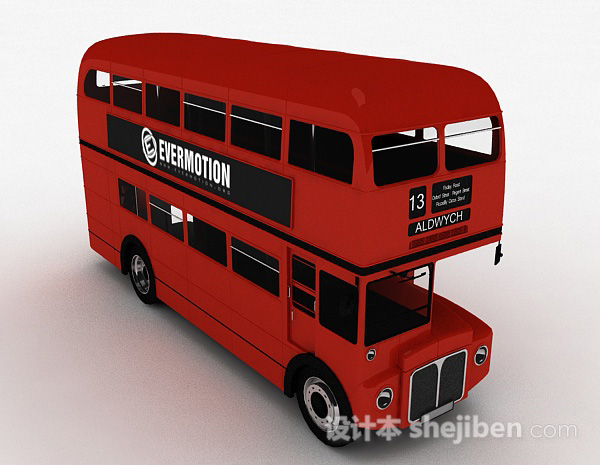 红色双层巴士车3d模型下载
