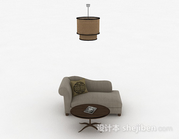 现代风格灰色布艺单人沙发3d模型下载